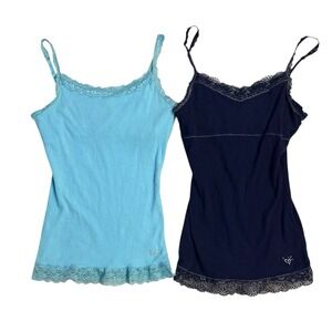 Justice Tank Top Girls 16 Ribbed Lace Trim Cami Coquette Bella Swan Y2K Lot Of 2